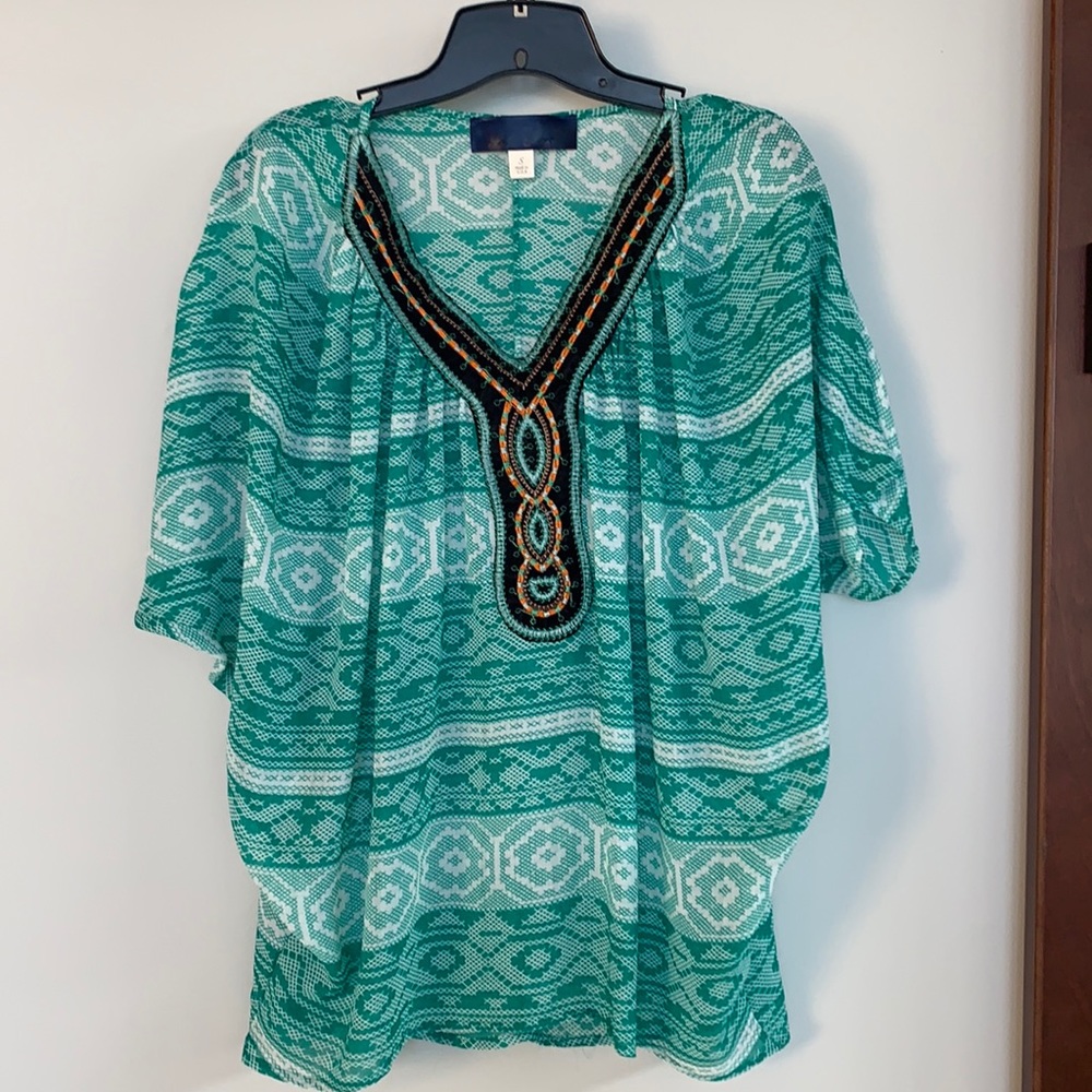 Green short sleeve blouse by Blue Rain
